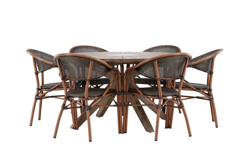 Rosario Matgrupp Utomhus 140 cm Rund med 6 Vila Real Utestolar - Brun - Utemöbler - Utegrupp - Matgrupp utomhus