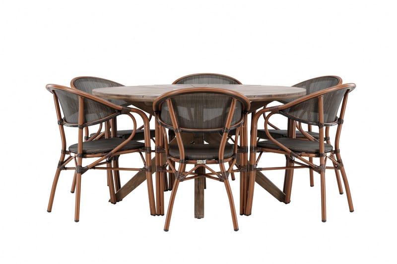 Rosario Matgrupp Utomhus 140 cm Rund med 6 Vila Real Utestolar - Brun - Utemöbler - Utegrupp - Matgrupp utomhus