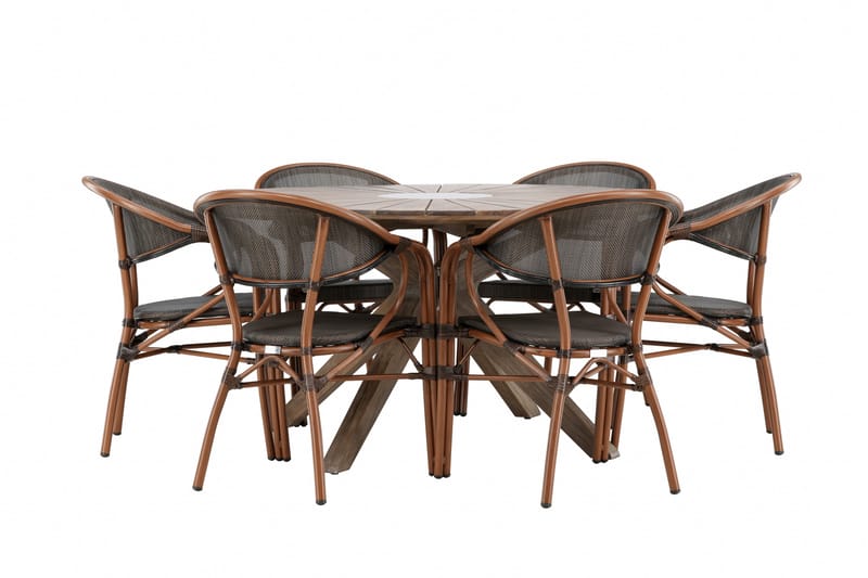 Rosario Matgrupp Utomhus 140 cm Rund med 6 Vila Real Utestolar - Brun - Utemöbler - Utegrupp - Matgrupp utomhus