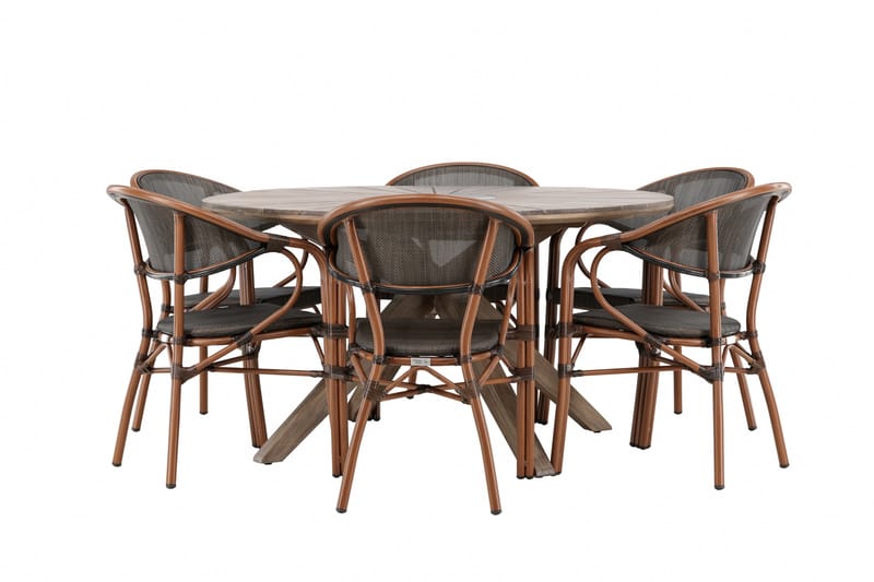 Rosario Matgrupp Utomhus 140 cm Rund med 6 Vila Real Utestolar - Brun - Utemöbler - Utegrupp - Matgrupp utomhus