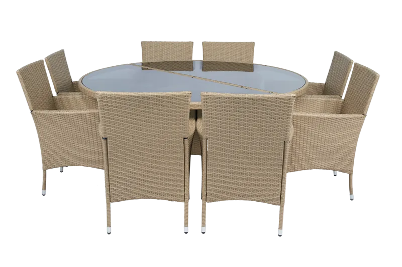 Rund matgrupp 8 stolar i beige – Tylösand, undefined