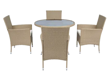 Rund matgrupp | Bord Ø100 cm & 4 stolar med dynor | Tylösand – Beige - Utemöbler - Utegrupp - Matgrupp utomhus
