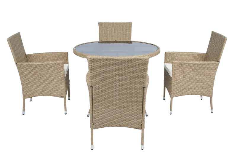 Rund matgrupp | Bord Ø100 cm & 4 stolar med dynor | Tylösand – Beige - Utemöbler - Utegrupp - Matgrupp utomhus