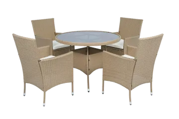 Rund matgrupp | Bord Ø100 cm & 4 stolar med dynor | Tylösand – Beige - Utemöbler - Utegrupp - Matgrupp utomhus