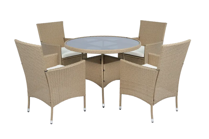 Rund matgrupp | Bord Ø100 cm & 4 stolar med dynor | Tylösand – Beige - Utemöbler - Utegrupp - Matgrupp utomhus