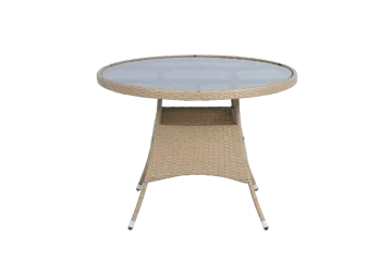 Rund matgrupp | Bord Ø100 cm & 4 stolar med dynor | Tylösand – Beige - Utemöbler - Utegrupp - Matgrupp utomhus