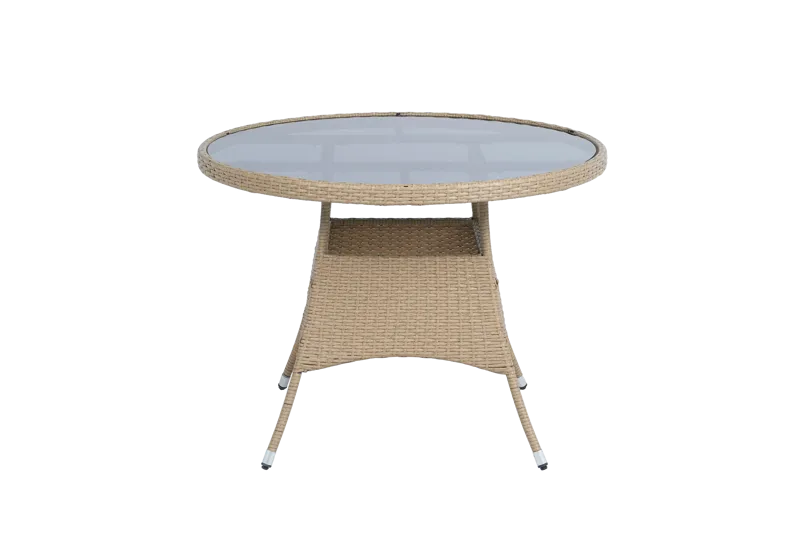 Rund matgrupp | Bord Ø100 cm & 4 stolar med dynor | Tylösand – Beige - Utemöbler - Utegrupp - Matgrupp utomhus