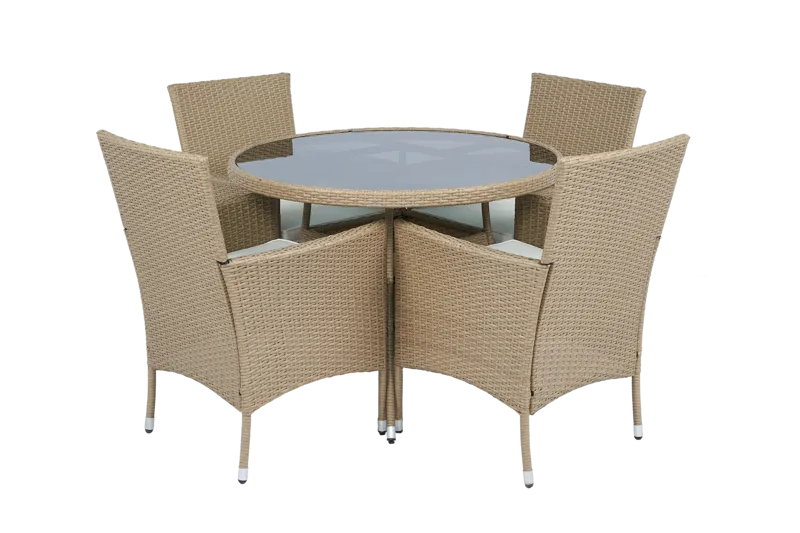 Rund matgrupp | Bord Ø100 cm & 4 stolar med dynor | Tylösand – Beige, undefined