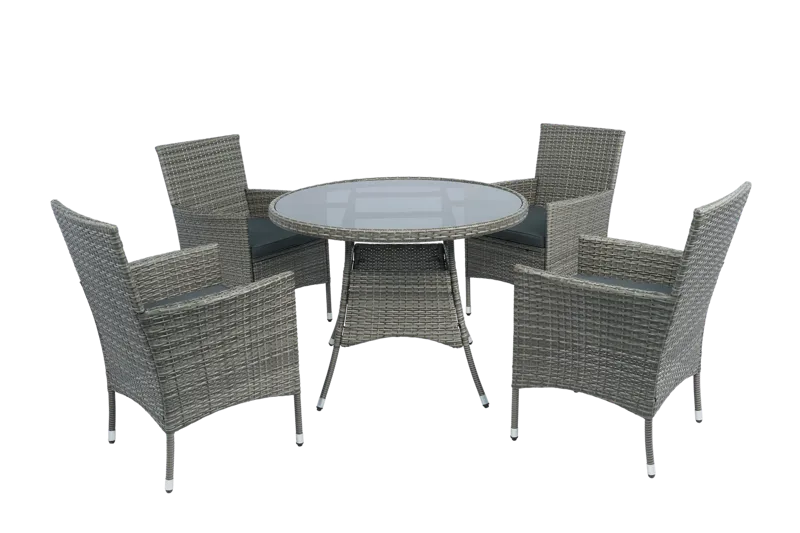 Rund matgrupp | Bord Ø100 cm & 4 stolar med dynor | Tylösand – Grå, undefined