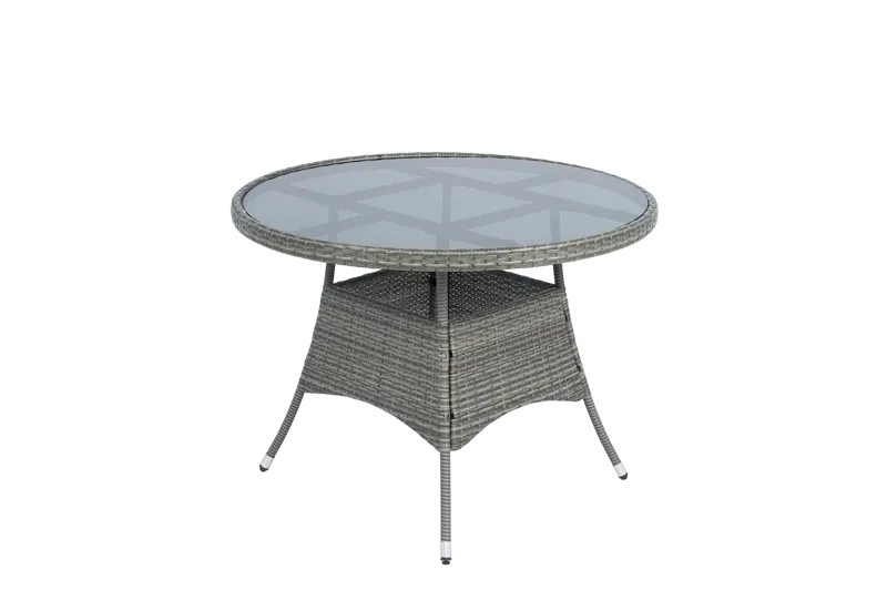 Rund matgrupp | Bord Ø100 cm & 4 stolar med dynor | Tylösand – Grå - Utemöbler - Utegrupp - Matgrupp utomhus