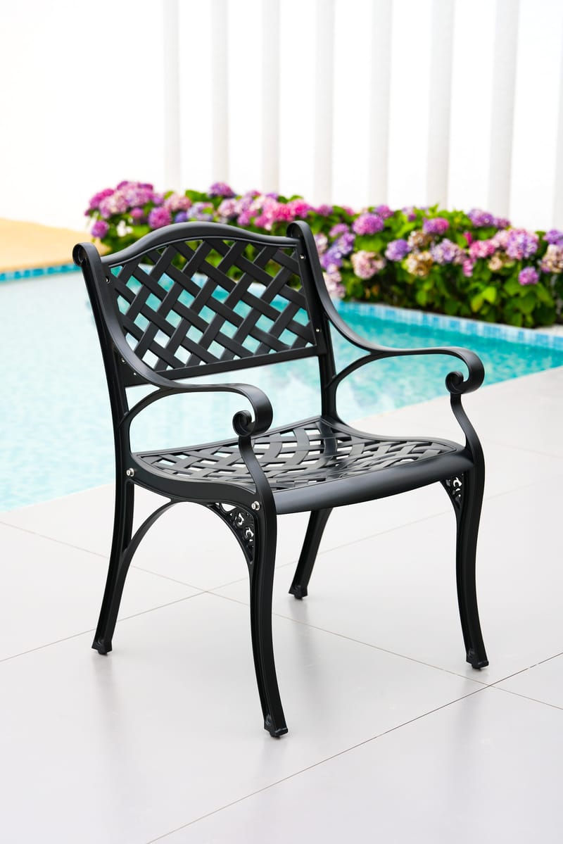 Rund matgrupp i aluminium för utomhusbruk | Ø130 cm | 6 stolar | Svart - Utemöbler - Utegrupp - Matgrupp utomhus