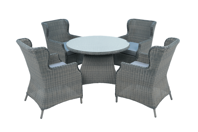 Rund matgrupp utomhus | 4 stolar | Dynor ingår | Jacksonville grå, undefined