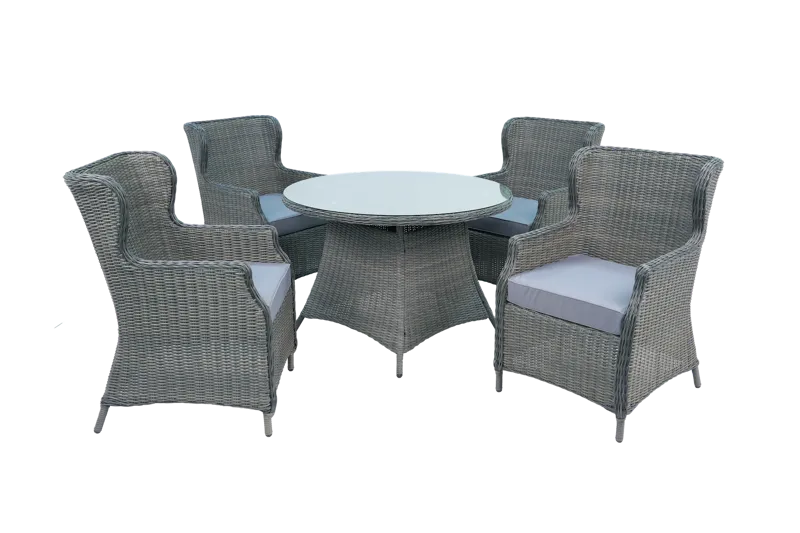 Rund matgrupp utomhus | 4 stolar | Dynor ingår | Jacksonville grå - Utemöbler - Utegrupp - Matgrupp utomhus