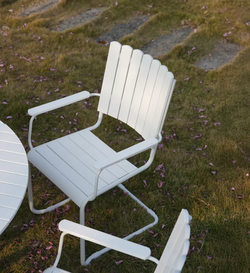 Rund matgrupp utomhus 6 stolar | Ø135 cm | Vit – Glänta - Utemöbler - Utegrupp - Matgrupp utomhus