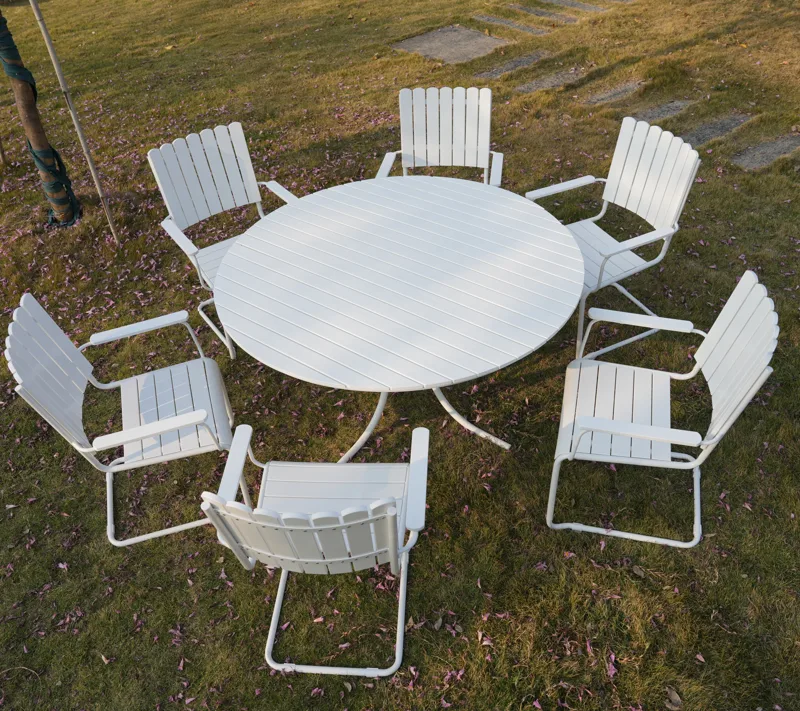 Rund matgrupp utomhus 6 stolar | Ø135 cm | Vit – Glänta - Utemöbler - Utegrupp - Matgrupp utomhus