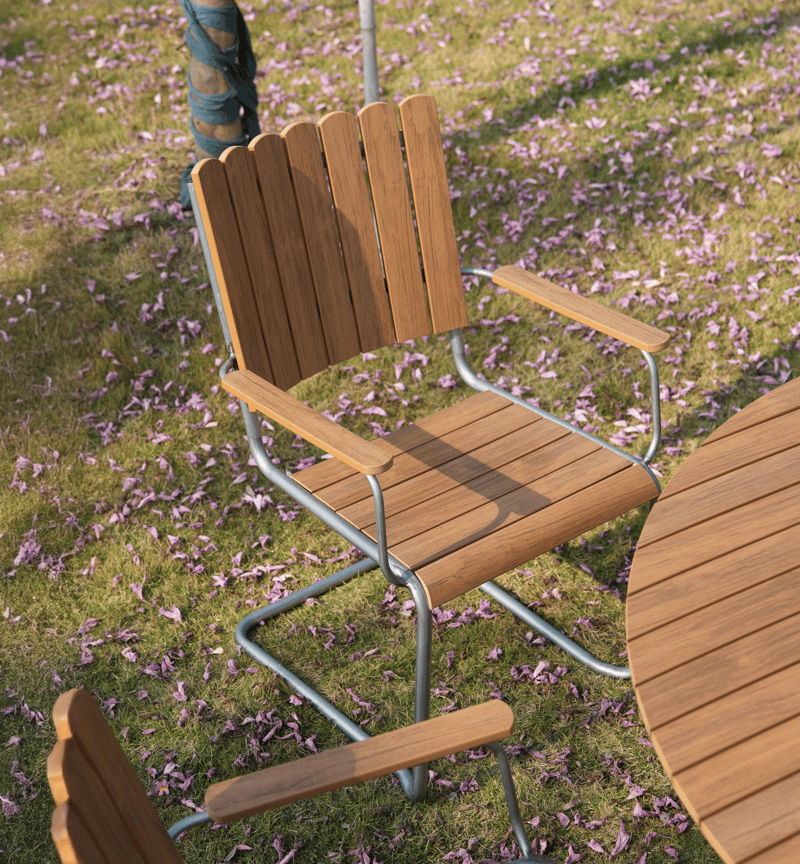 Rund matgrupp utomhus 6 stolar | Stolar i metall | Ø135 cm – Glänta - Utemöbler - Utegrupp - Matgrupp utomhus