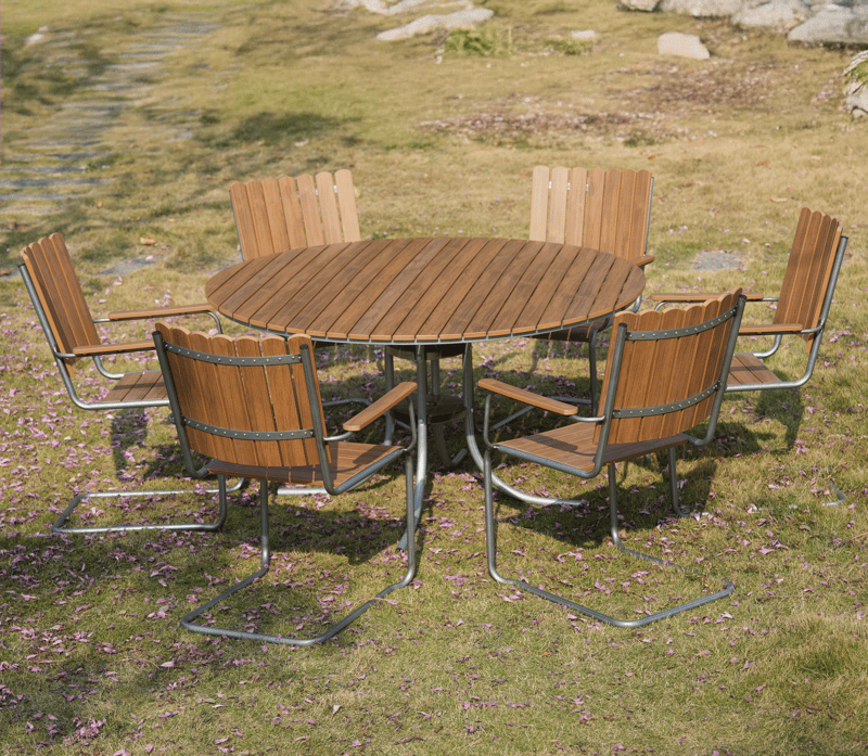 Rund matgrupp utomhus 6 stolar | Stolar i metall | Ø135 cm – Glänta - Utemöbler - Utegrupp - Matgrupp utomhus
