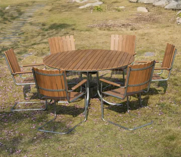 Rund matgrupp utomhus 6 stolar | Stolar i metall | Ø135 cm – Glänta - Utemöbler - Utegrupp - Matgrupp utomhus