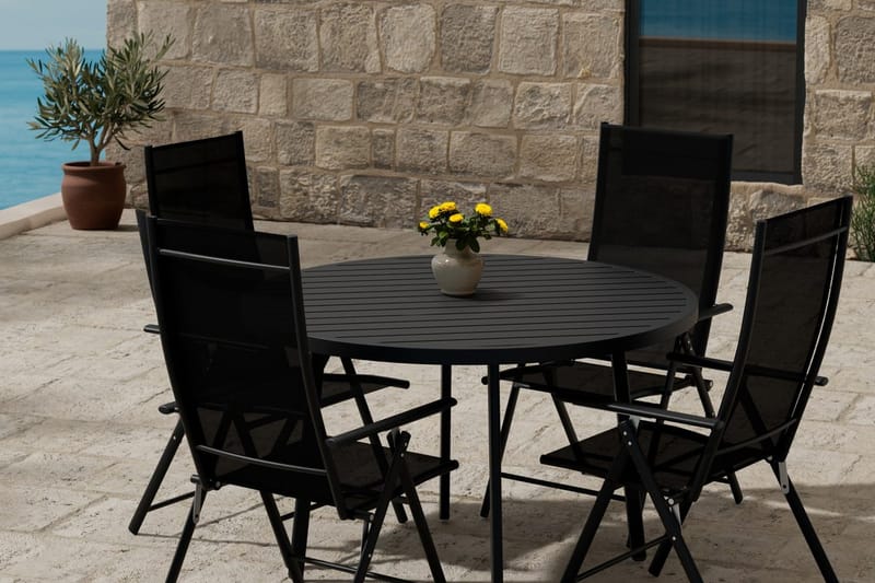 Runt matbord Giardini 120 cm Utomhus med 4 Levanzo Karmstol - Utemöbler - Utegrupp - Matgrupp utomhus