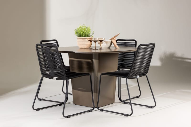 Santa Fe Matbord Utomhus med 4 Lindos Stapelstol Svart