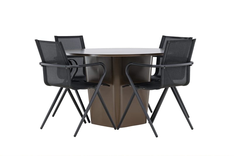 Santa Fe Matgrupp Utomhus Rund 120 cm + 4 st Alling Matstolar Svart/Brun, undefined