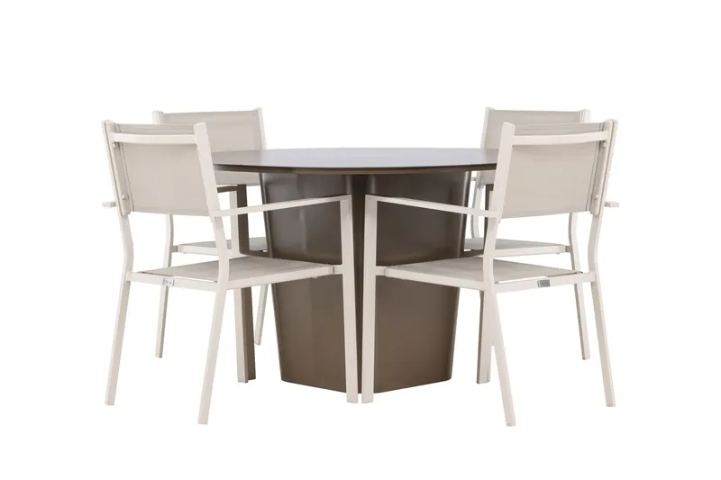 Santa Fe Matgrupp Utomhus Rund 120 cm + 4 st Copacabana Matstolar Beige/Brun, undefined