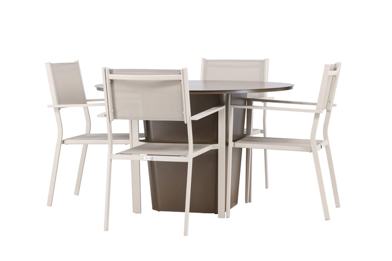 Santa Fe Matgrupp Utomhus Rund 120 cm + 4 st Copacabana Matstolar Beige/Brun - Utemöbler - Utegrupp - Matgrupp utomhus