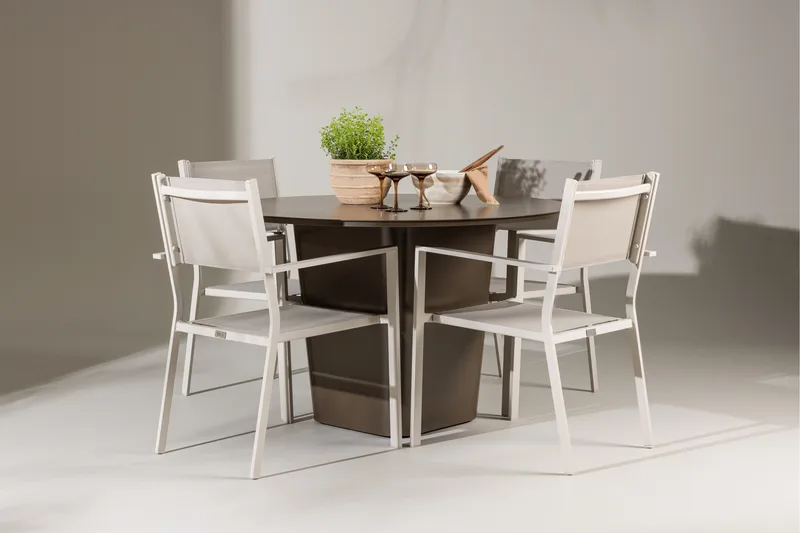 Santa Fe Matgrupp Utomhus Rund 120 cm + 4 st Copacabana Matstolar Beige/Brun - Utemöbler - Utegrupp - Matgrupp utomhus