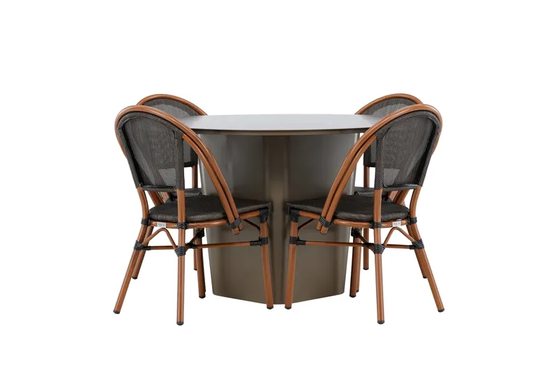 Santa Fe Matgrupp Rund 120 cm + 4 st Guarda Matstolar Svart/Brun, undefined