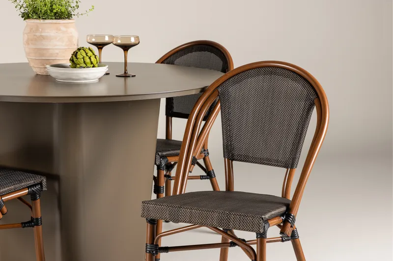 Santa Fe Matgrupp Rund 120 cm + 4 st Guarda Matstolar Svart/Brun - Utemöbler - Utegrupp - Matgrupp utomhus