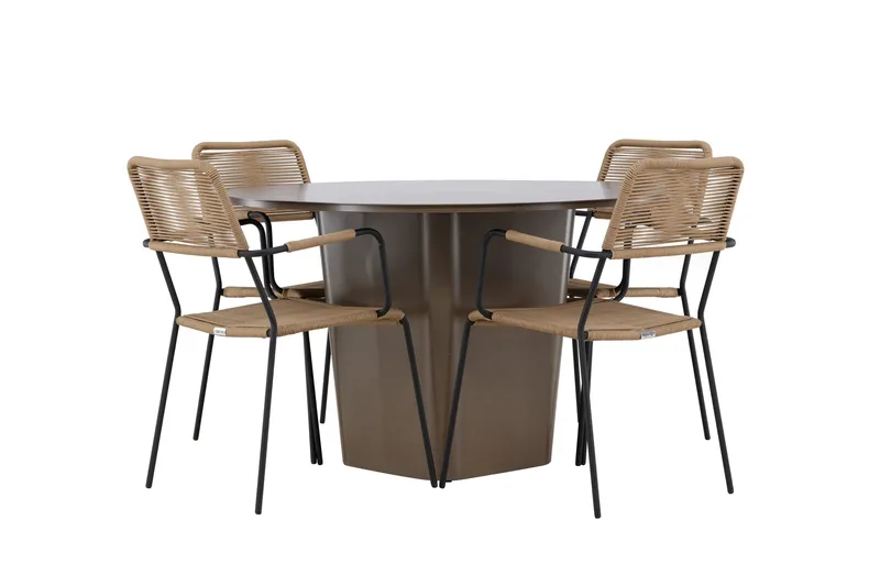 Santa Fe Matgrupp Utomhus Rund 120 cm + 4 st Hochanas Matstolar Svart/Brun, undefined