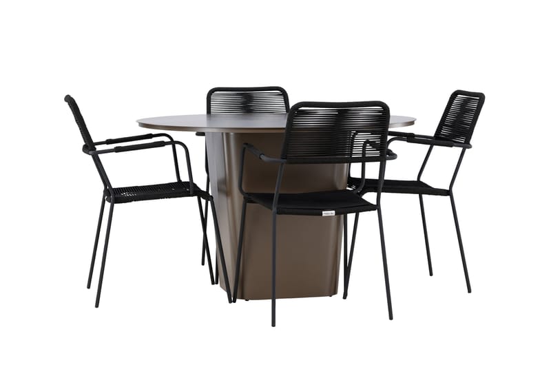 Santa Fe Matgrupp Utomhus Rund 120 cm + 4 st Hochanas Matstolar Svart/Brun - Utemöbler - Utegrupp - Matgrupp utomhus