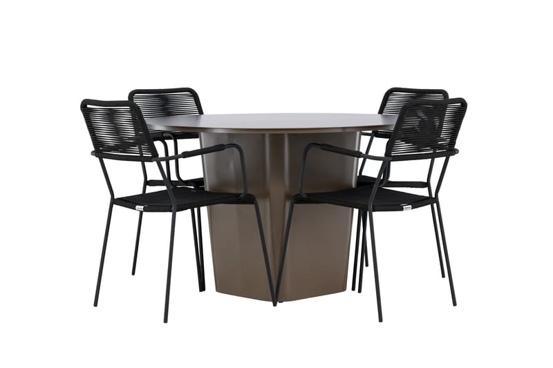 Santa Fe Matgrupp Utomhus Rund 120 cm + 4 st Hochanas Matstolar Svart/Brun, undefined