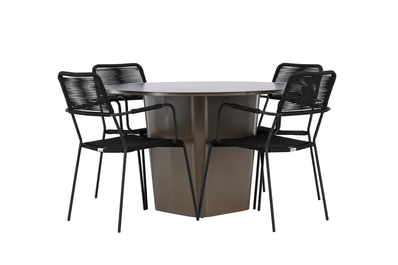 Santa Fe Matgrupp Utomhus Rund 120 cm + 4 st Hochanas Matstolar Svart/Brun, undefined