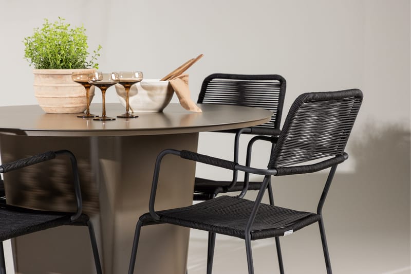 Santa Fe Matgrupp Utomhus Rund 120 cm + 4 st Hochanas Matstolar Svart/Brun - Utemöbler - Utegrupp - Matgrupp utomhus