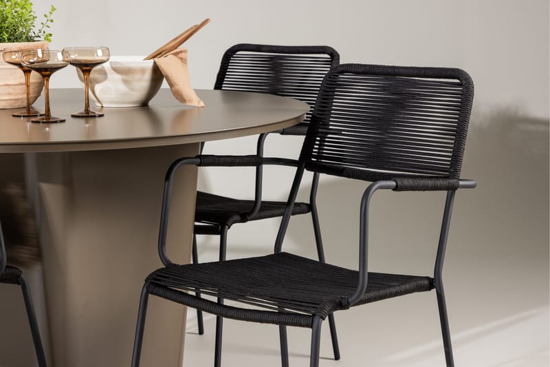 Santa Fe Matgrupp Utomhus Rund 120 cm + 4 st Hochanas Matstolar Svart/Brun - Utemöbler - Utegrupp - Matgrupp utomhus