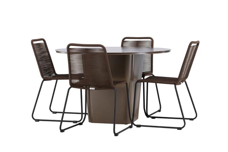 Santa Fe Matgrupp Utomhus Rund 120 cm + 4 st Lindos Matstolar Brun - Utemöbler - Utegrupp - Matgrupp utomhus
