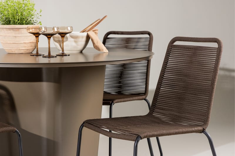 Santa Fe Matgrupp Utomhus Rund 120 cm + 4 st Lindos Matstolar Brun - Utemöbler - Utegrupp - Matgrupp utomhus