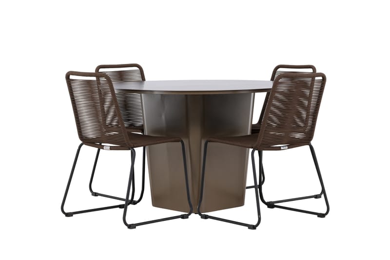 Santa Fe Matgrupp Utomhus Rund 120 cm + 4 st Lindos Matstolar Brun, undefined