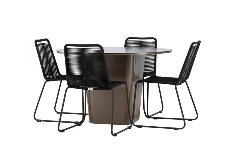 Santa Fe Matgrupp Utomhus Rund 120 cm + 4 st Linero Matstolar Svart/Brun - Utemöbler - Utegrupp - Matgrupp utomhus