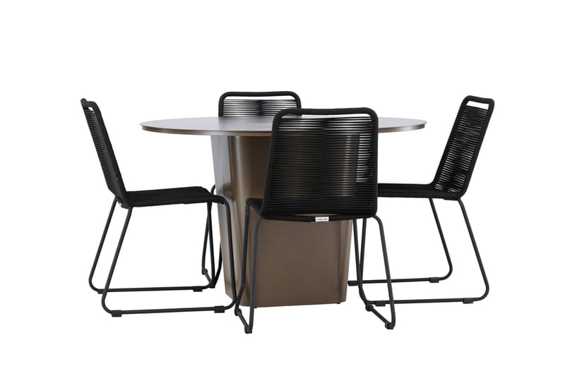 Santa Fe Matgrupp Utomhus Rund 120 cm + 4 st Linero Matstolar Svart/Brun - Utemöbler - Utegrupp - Matgrupp utomhus