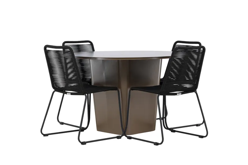 Santa Fe Matgrupp Utomhus Rund 120 cm + 4 st Linero Matstolar Svart/Brun, undefined