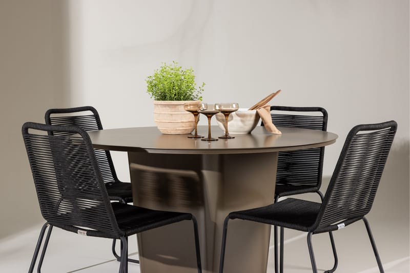 Santa Fe Matgrupp Utomhus Rund 120 cm + 4 st Linero Matstolar Svart/Brun - Utemöbler - Utegrupp - Matgrupp utomhus