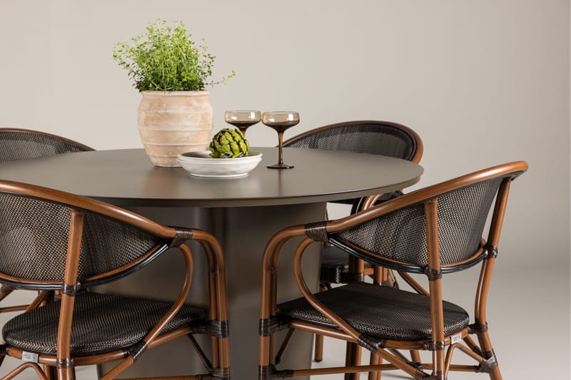 Santa Fe Matgrupp Rund 120 cm + 4 st Vila Matstolar Svart/Brun - Utemöbler - Utegrupp - Matgrupp utomhus