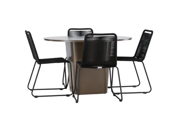 Santa Fe Matgrupp Utomhus Rund 120 cm + 4 st Linero Matstolar Svart/Brun - Utemöbler - Utegrupp - Matgrupp utomhus