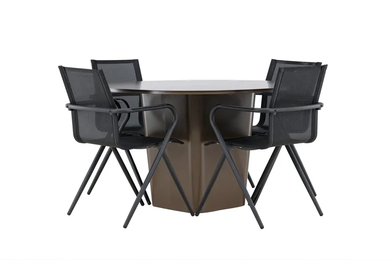 Santa Matgrupp Utomhus 120 cm Rund med 4 Alina Utestolar, Brun