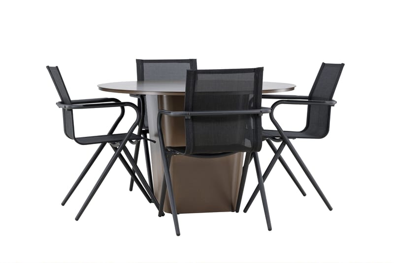 Santa Matgrupp Utomhus 120 cm Rund med 4 Alina Utestolar - Brun - Utemöbler - Utegrupp - Matgrupp utomhus
