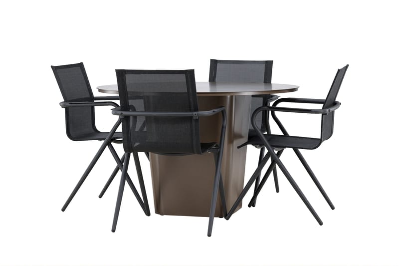 Santa Matgrupp Utomhus 120 cm Rund med 4 Alina Utestolar - Brun - Utemöbler - Utegrupp - Matgrupp utomhus