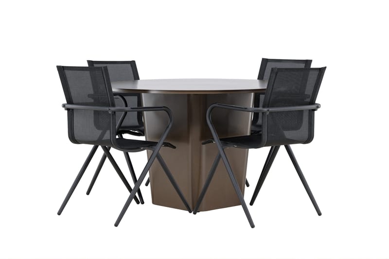Santa Matgrupp Utomhus 120 cm Rund med 4 Alina Utestolar - Brun - Utemöbler - Utegrupp - Matgrupp utomhus