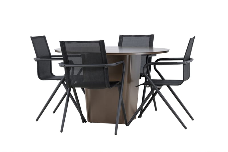 Santa Matgrupp Utomhus 120 cm Rund med 4 Alina Utestolar - Brun - Utemöbler - Utegrupp - Matgrupp utomhus